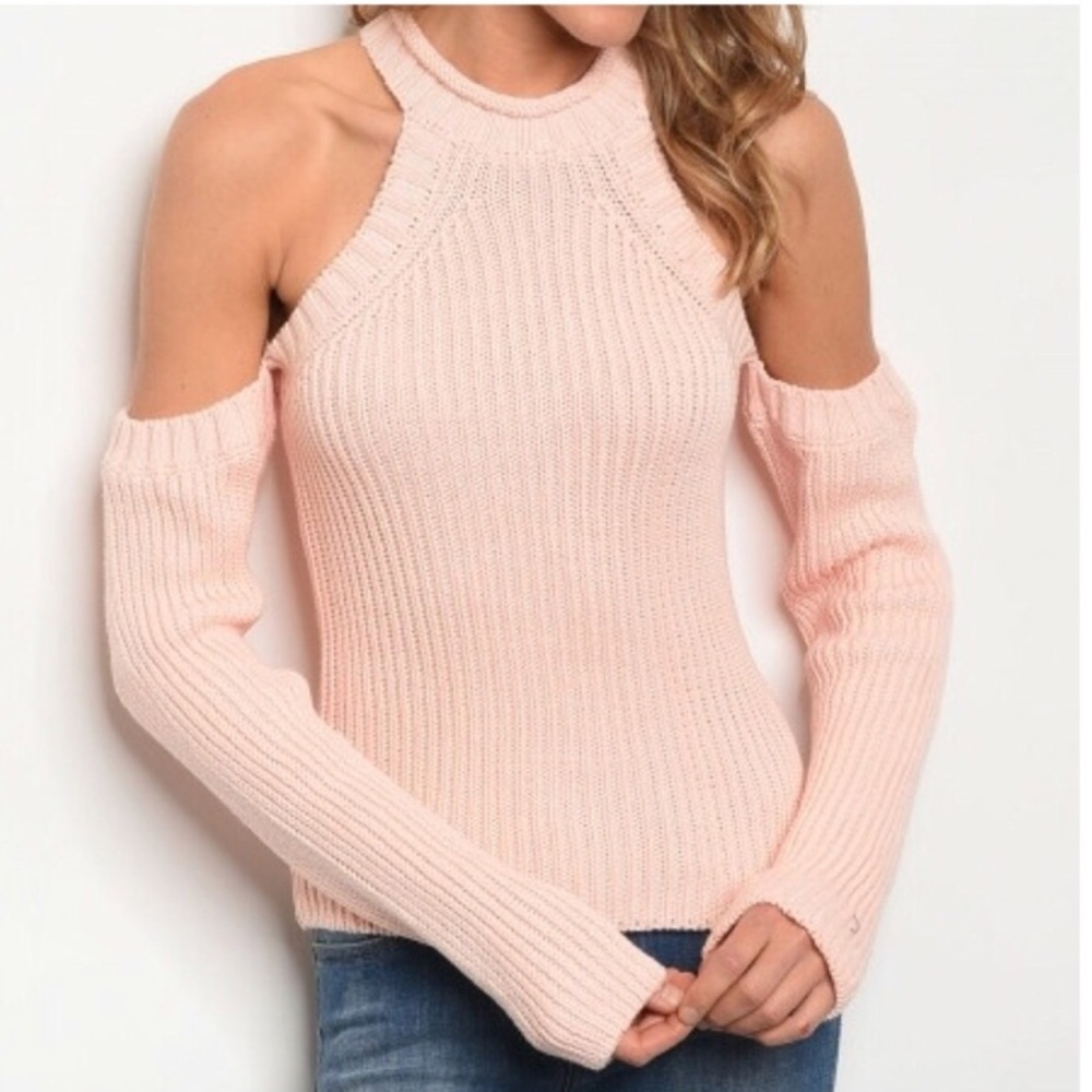 Blush cold shoulder sweater
